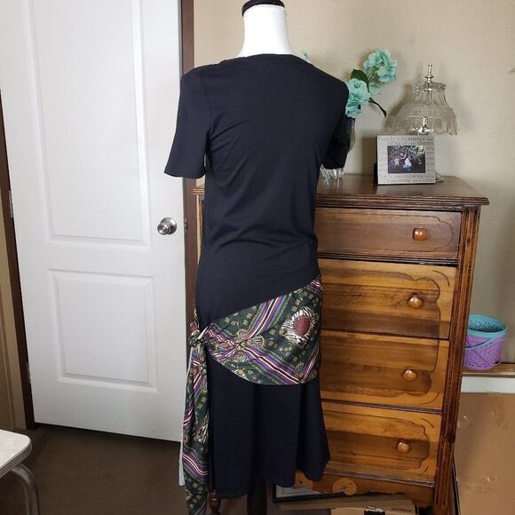 Zara Basic Soft Black Tee with Hip Scarf Midi Dress womens S small Crew Neck - Picture 7 of 10